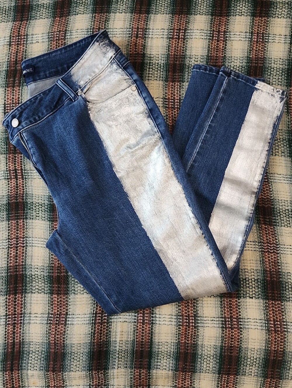 Denim 24/7 Size 14w Blue Denim Jeans with Silver Metallic Side Stripe